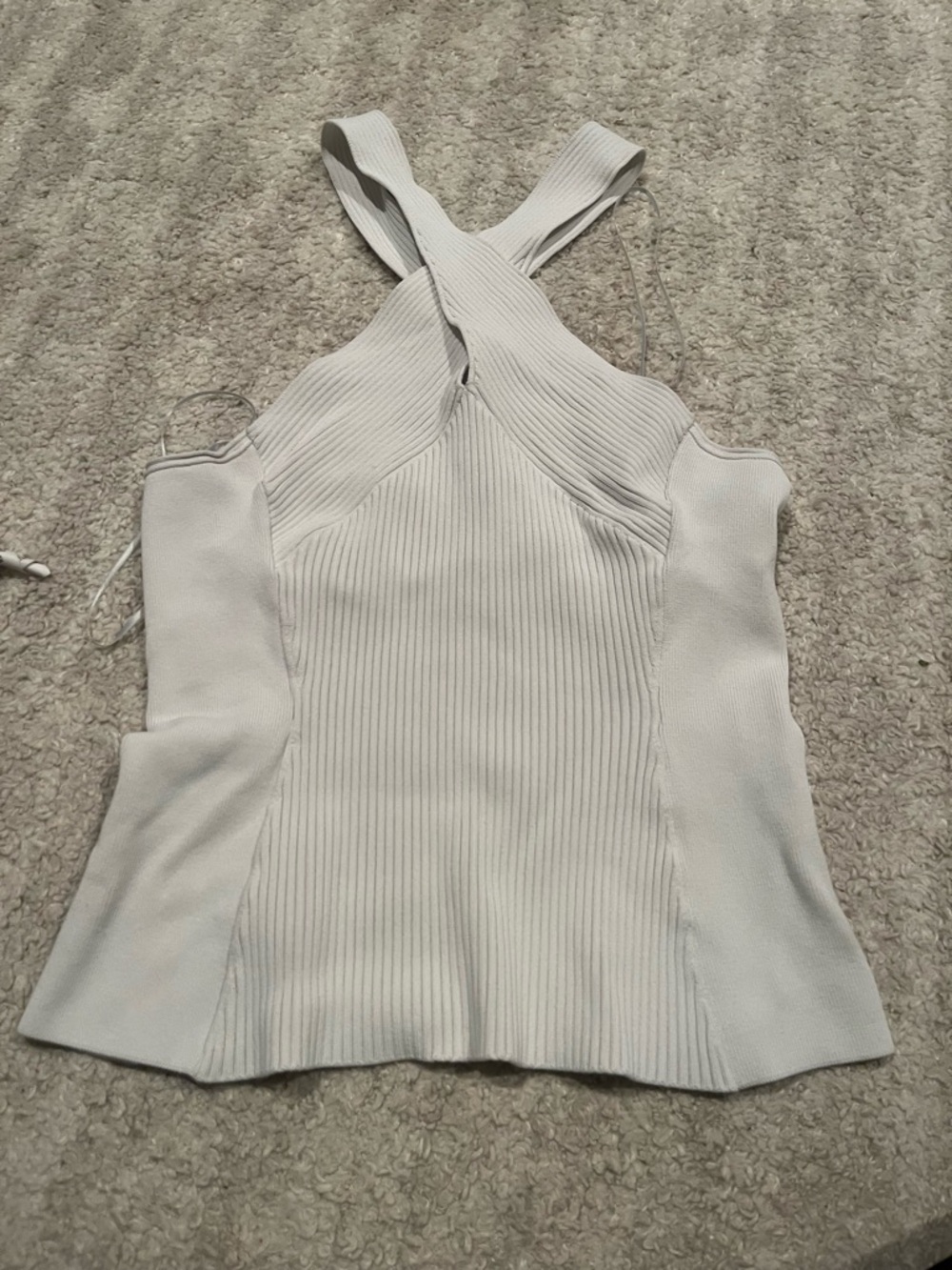 BCBGMaxAzria Cream Ribbed Halter Tank Top